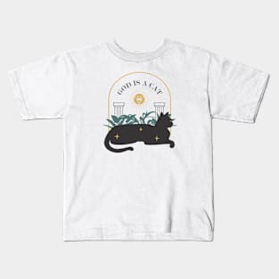 Cat is a God, Goddess Black Cat, Goddess Cat. Kids T-Shirt